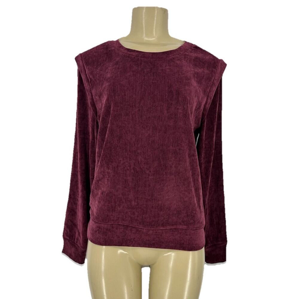 Evereve Sweatshirt Womens Small Velour Crewneck Long Sleeve Stretch I10v